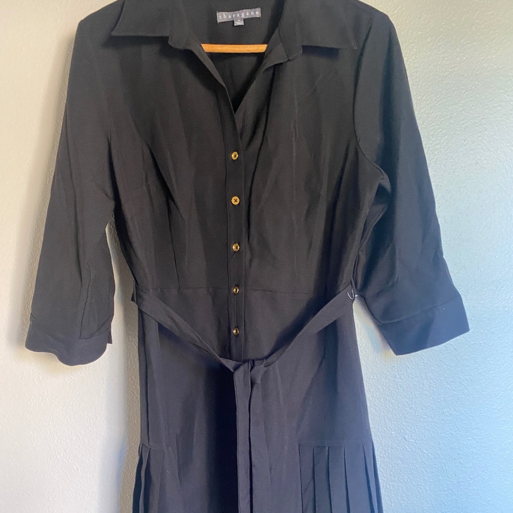 Sharagano Black Shirt Dress With Pleated Hem NWOT Size 12